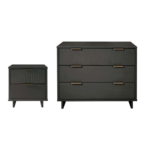 Manhattan Comfort Granville Dark Grey 3-Drawer Dresser and 2-Drawer Nightstand, Set of 2 - GRAN045