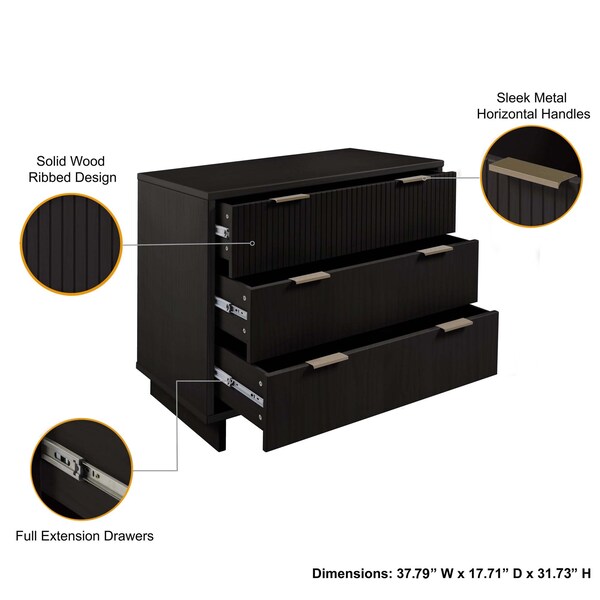 Manhattan Comfort Granville Black 5-Drawer Tall Dresser and 3-Drawer Standard Dresser, Set of 2 - GRAN012