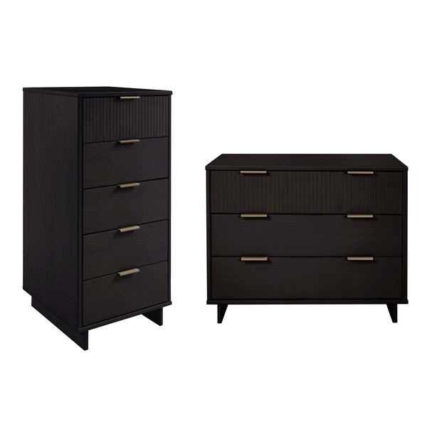 Manhattan Comfort Granville Black 5-Drawer Tall Dresser and 3-Drawer Standard Dresser, Set of 2 - GRAN012