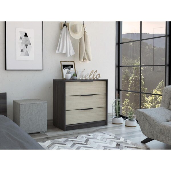 Gfancy Fixtures 28 in. Manufactured Wood Three Drawer Standard Dresser, Black & Light Oak - GF3670335