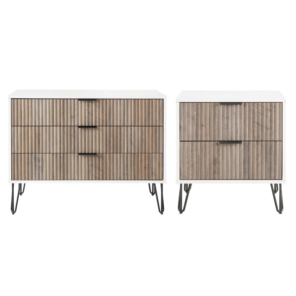 Manhattan Comfort 2-Piece DUMBO Standard 3-Drawer Dresser and DUMBO 2.0 Nightstand in White and Grey - 2-DB02-WG