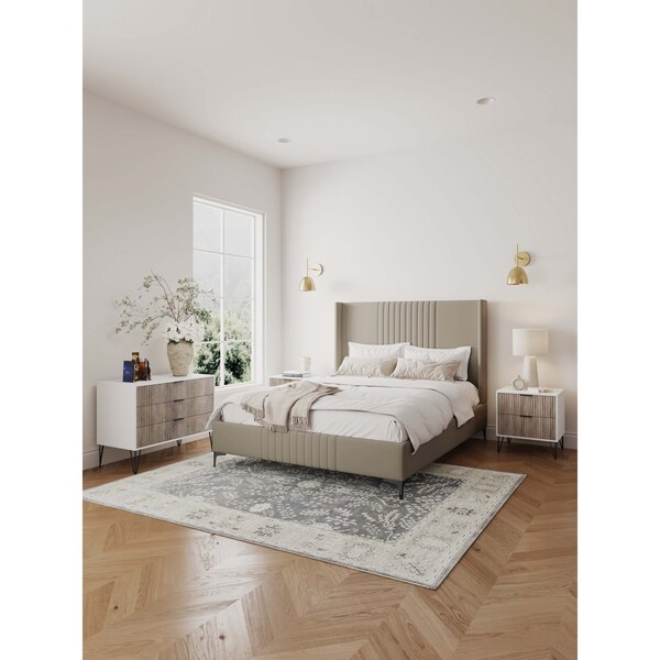 Manhattan Comfort 2-Piece DUMBO Standard 3-Drawer Dresser and DUMBO 2.0 Nightstand in White and Grey - 2-DB02-WG