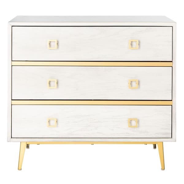 Safavieh Katia 3 Drawer Chest; White Wash & Gold - CHS6413C