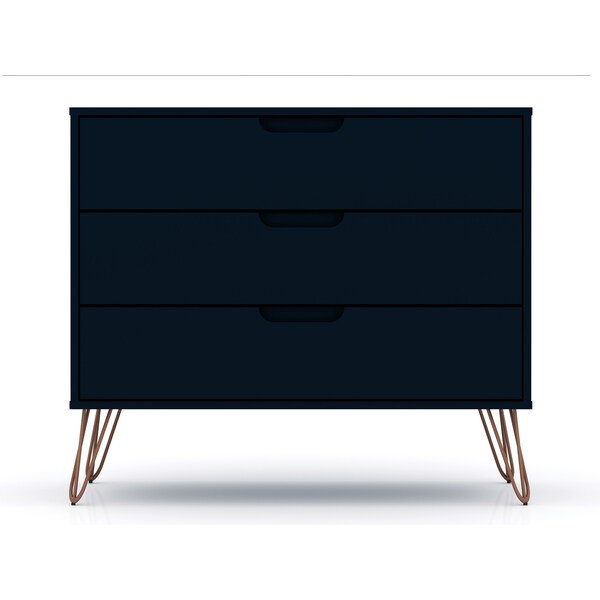 Manhattan Comfort Rockefeller Tall 5-Drawer Dresser and Standard 3-Drawer Dresser in Tatiana Midnight Blue - 180GMC4