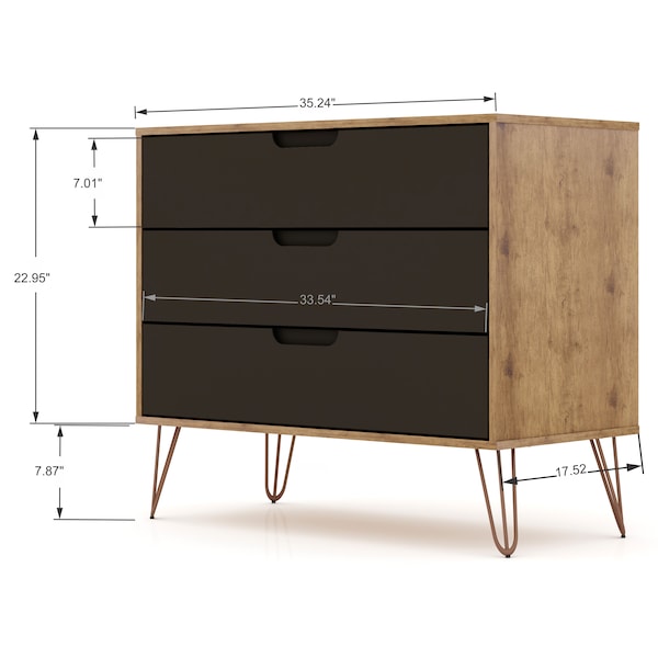 Manhattan Comfort Rockefeller Dresser and Nightstand Set, Nature and Textured Grey - 104GMC7