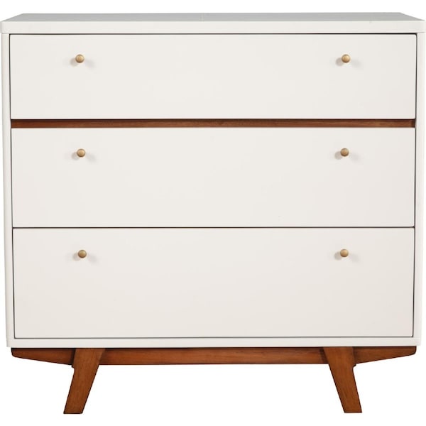 Alpine Furniture Dakota 3 Drawer Chest, White Acorn Finish Wood - 1974-04