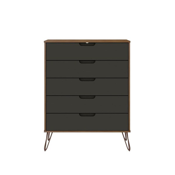 Designed To Furnish Rockefeller 5-Drawer Tall Dresser w/Metal Legs in Nature & Textured Grey, 44.57 x 35.31 x 21.57 in. - DE3067574