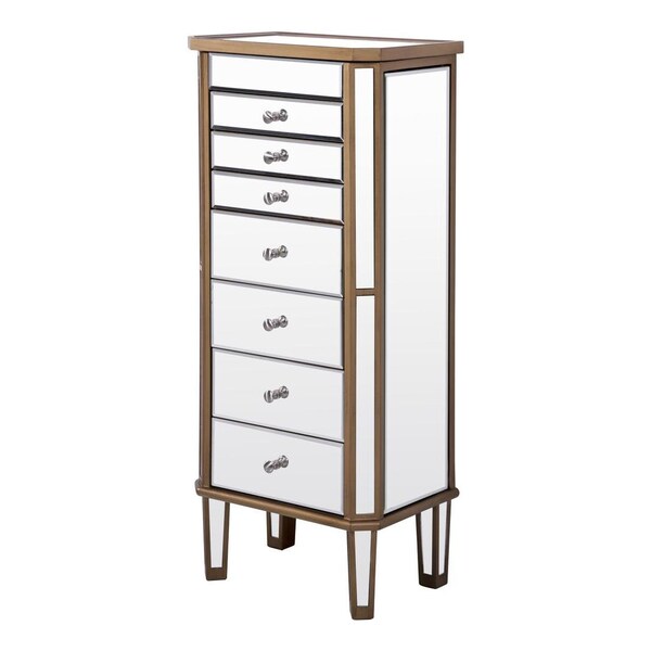 Elegant Decor 7 Drawer Jewelry Armoire 18 In. X 12 In. X 41 In. In Gold Clear - MF6-1103GC