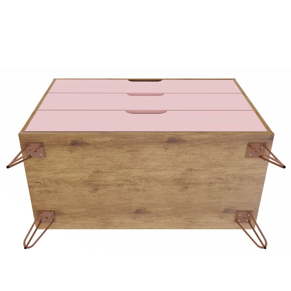 Manhattan Comfort Rockefeller Dresser and Nightstand Set, Nature and Rose Pink - 104GMC6