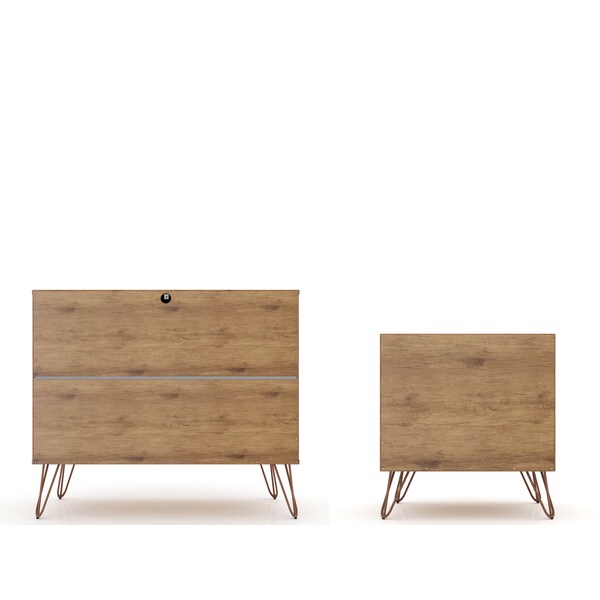Manhattan Comfort Rockefeller Dresser and Nightstand Set, Nature and Rose Pink - 104GMC6