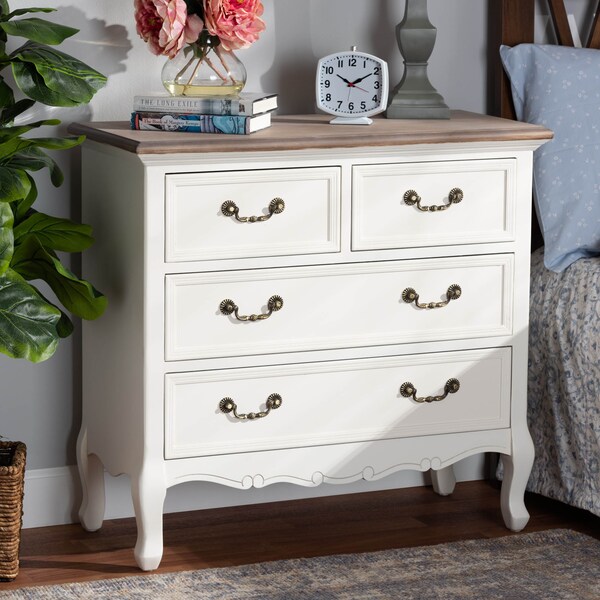 Baxton Studio Amalie White and Oak Finished 4-Drawer Accent Dresser - 160-10240