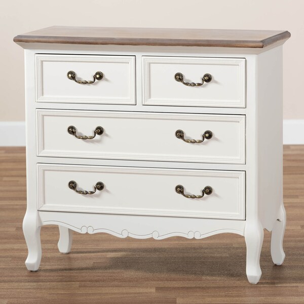 Baxton Studio Amalie White and Oak Finished 4-Drawer Accent Dresser - 160-10240