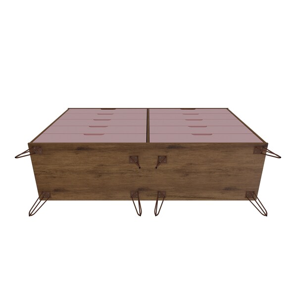 Manhattan Comfort Rockefeller 10-Drawer Double Tall Dresser in Nature and Rose Pink - 156GMC6