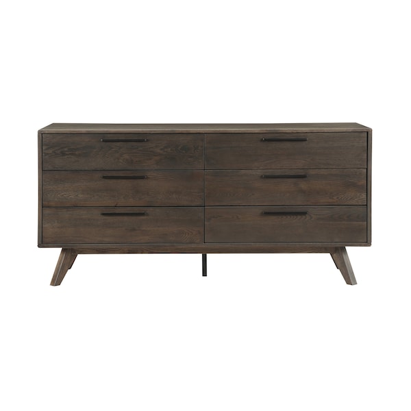 Armen Living Astoria Oak Dresser for Bedroom with 6 Drawers - LCAHDRDG