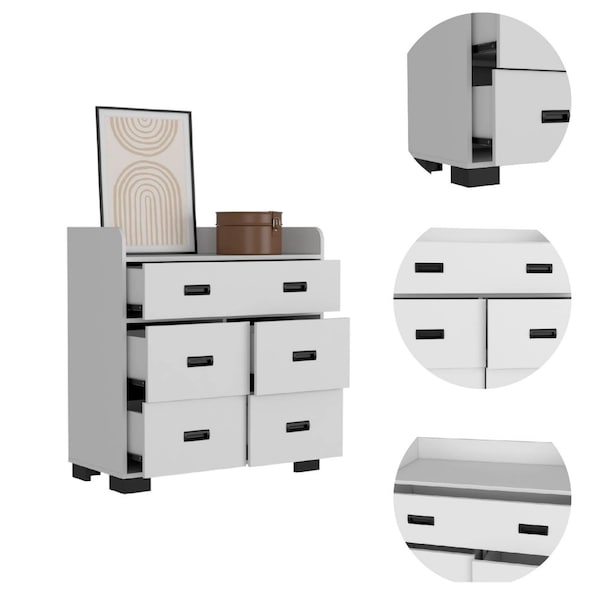 Tuhome Alyn Dresser, Four Legs, Four Drawers, One Double Drawer, Superior Top, White - CLB7154
