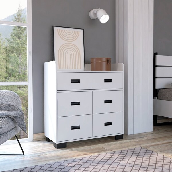 Tuhome Alyn Dresser, Four Legs, Four Drawers, One Double Drawer, Superior Top, White - CLB7154