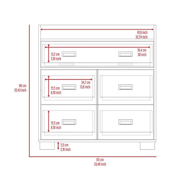 Tuhome Alyn Dresser, Four Legs, Four Drawers, One Double Drawer, Superior Top, White - CLB7154