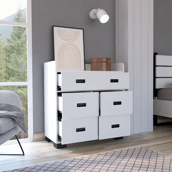 Tuhome Alyn Dresser, Four Legs, Four Drawers, One Double Drawer, Superior Top, White - CLB7154