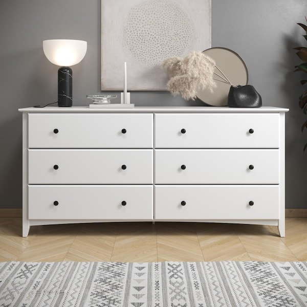 Ecoflex Furniture 6 Drawer Shaker Style Dresser, White Finish - SHK213