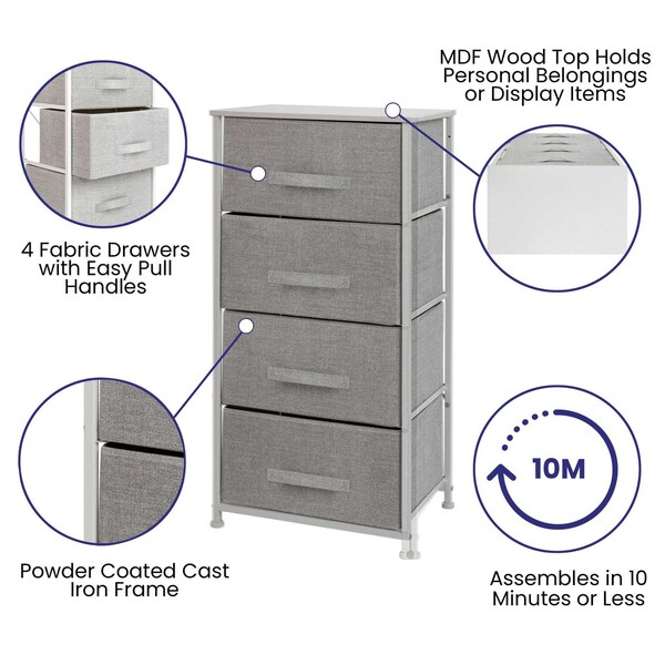 Flash Furniture White/Gray 4 Drawer Storage Dresser Organizer - WX-5L203-X-WH-GR-GG