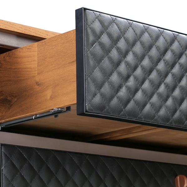 Armen Living Coco Rustic Oak Wood and Faux Leather Dresser - LCCODRBAL