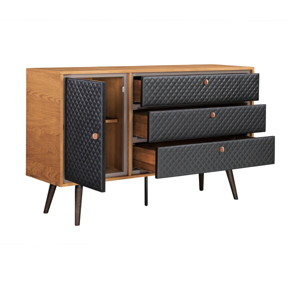 Armen Living Coco Rustic Oak Wood and Faux Leather Dresser - LCCODRBAL