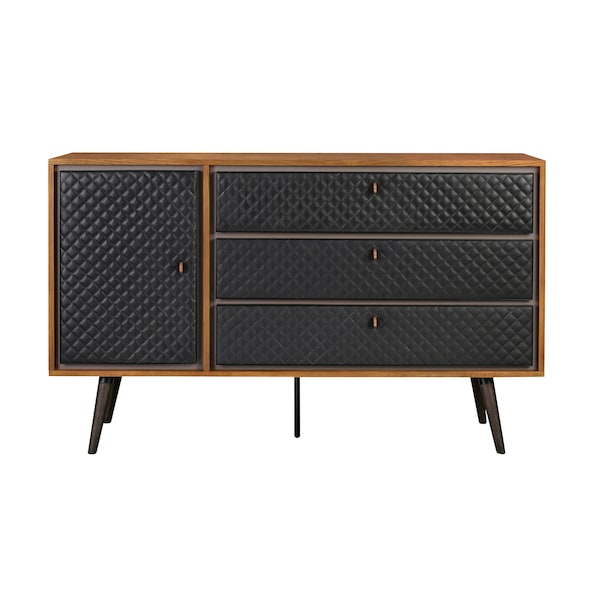 Armen Living Coco Rustic Oak Wood and Faux Leather Dresser - LCCODRBAL