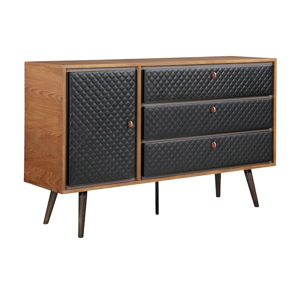 Armen Living Coco Rustic Oak Wood and Faux Leather Dresser - LCCODRBAL