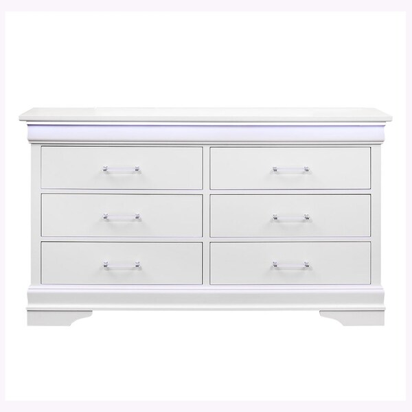 Global Furniture Usa Traditional Glam Crisp White W/ LED Charlie White Dresser With Led - 734