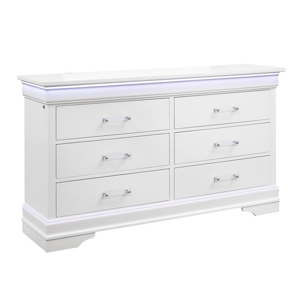 Global Furniture Usa Traditional Glam Crisp White W/ LED Charlie White Dresser With Led - 734