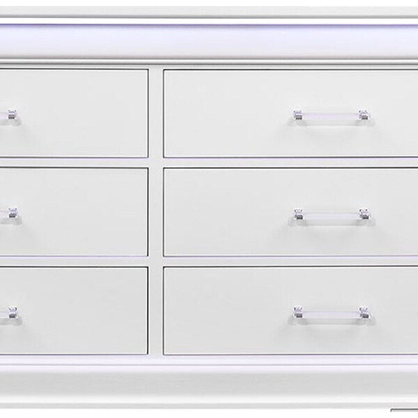 Global Furniture Usa Traditional Glam Crisp White W/ LED Charlie White Dresser With Led - 734