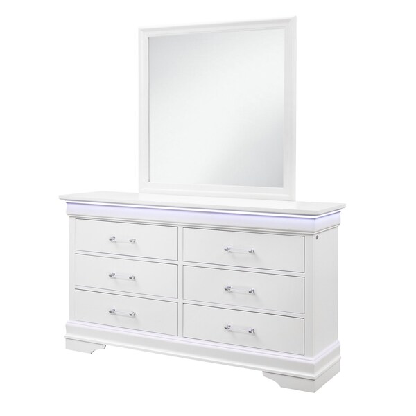 Global Furniture Usa Traditional Glam Crisp White W/ LED Charlie White Dresser With Led - 734