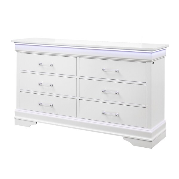 Global Furniture Usa Traditional Glam Crisp White W/ LED Charlie White Dresser With Led - 734