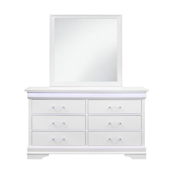 Global Furniture Usa Traditional Glam Crisp White W/ LED Charlie White Dresser With Led - 734