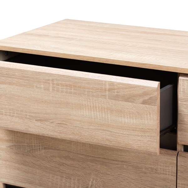 Baxton Studio Miren Mid-Century Modern Light Oak and Dark Grey 6-Drawer Dresser - 148-8256