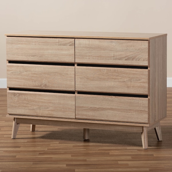 Baxton Studio Miren Mid-Century Modern Light Oak and Dark Grey 6-Drawer Dresser - 148-8256