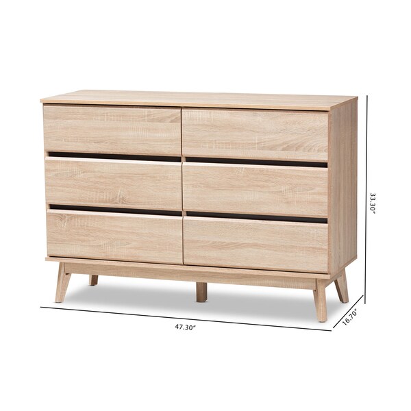 Baxton Studio Miren Mid-Century Modern Light Oak and Dark Grey 6-Drawer Dresser - 148-8256