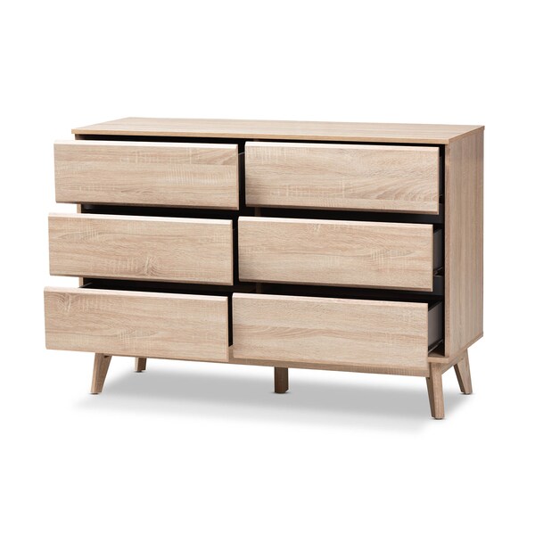 Baxton Studio Miren Mid-Century Modern Light Oak and Dark Grey 6-Drawer Dresser - 148-8256
