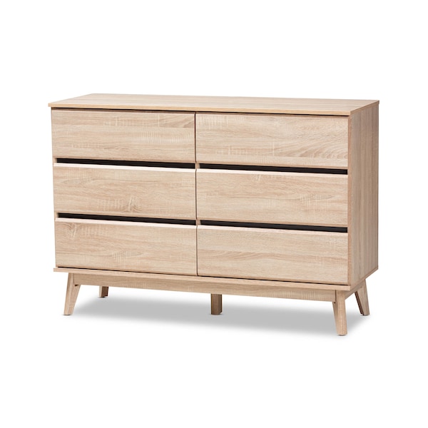 Baxton Studio Miren Mid-Century Modern Light Oak and Dark Grey 6-Drawer Dresser - 148-8256