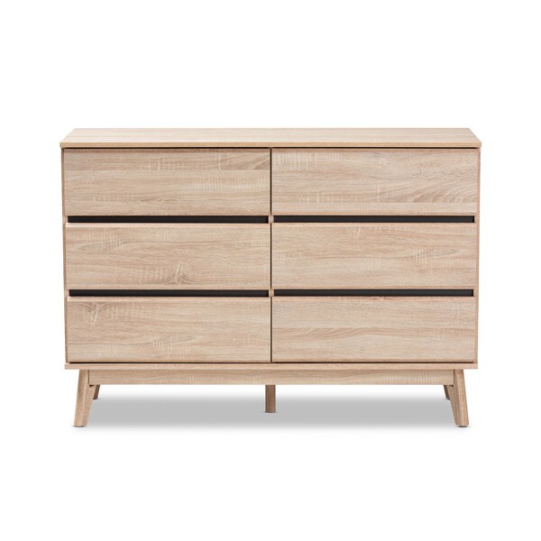 Baxton Studio Miren Mid-Century Modern Light Oak and Dark Grey 6-Drawer Dresser - 148-8256