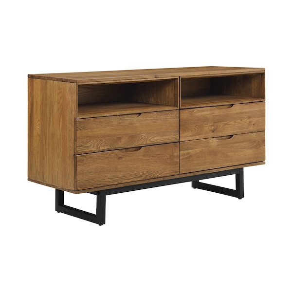 Armen Living Aldo 4 Drawer Dresser in Brown Oak Wood with Black Metal Legs - LCAODRROAK
