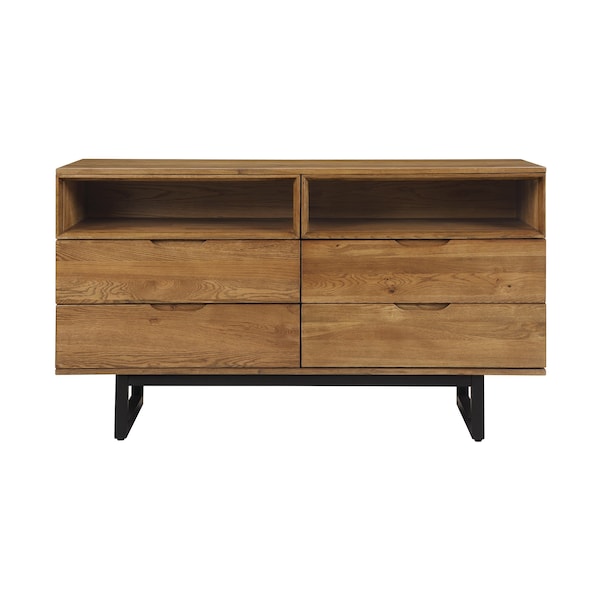 Armen Living Aldo 4 Drawer Dresser in Brown Oak Wood with Black Metal Legs - LCAODRROAK