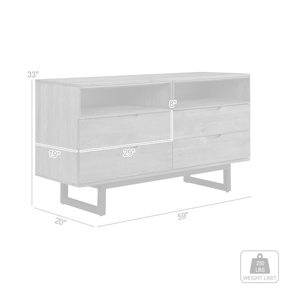 Armen Living Aldo 4 Drawer Dresser in Brown Oak Wood with Black Metal Legs - LCAODRROAK
