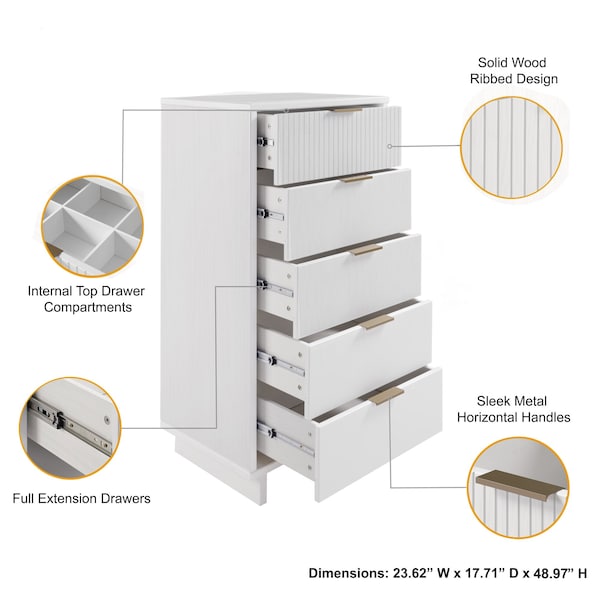 Manhattan Comfort Granville Tall 23.62 Narrow Dresser in White - DR-5001
