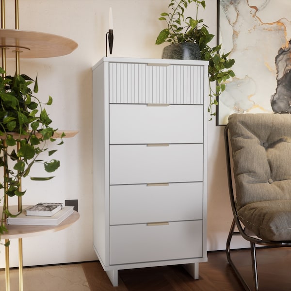 Manhattan Comfort Granville Tall 23.62 Narrow Dresser in White - DR-5001