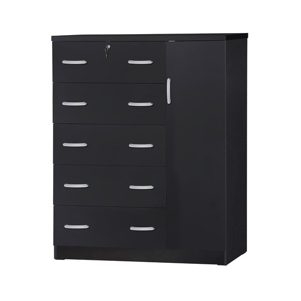 Better Home 56 x 48 x 16 in. JCF Sofie 5 Drawer Wooden Tall Chest Wardrobe, Black - 616859964341