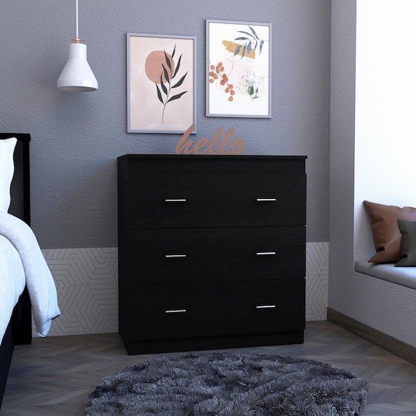 Homeroots 33 in. Black Three Drawer Dresser - 472117