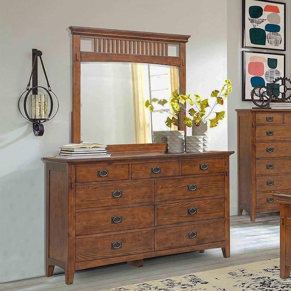 Fine-Line 9 Drawer Mission Bay Double Bedroom Dresser Amish Brown - Solid Wood - FI3207920