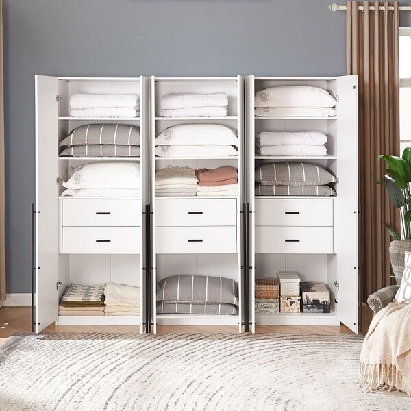 Manhattan Comfort Lee Wardrobe Closet 1.0 in White, 3PK - 3-WC001-WH