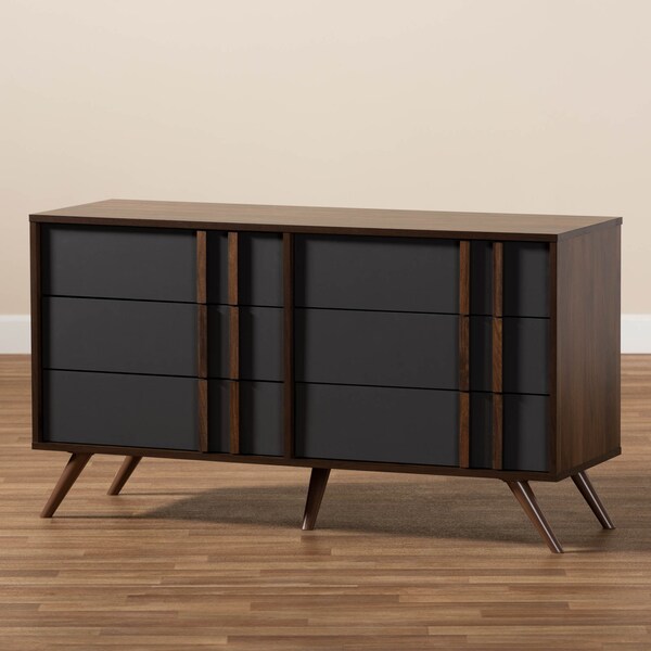 Baxton Studio Naoki Two-Tone Grey and Walnut Finished Wood 6-Drawer Bedroom Dresser - 168-10930